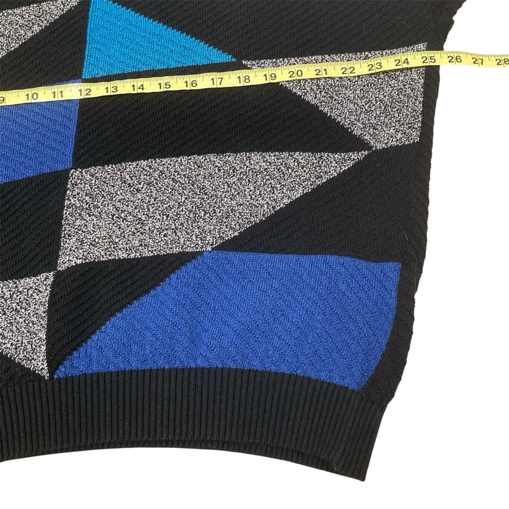 Vintage 80’s 90’s Geometric Black Blue Sweater Retro Eclectic Grandpa Mens Large - Picture 5 of 6